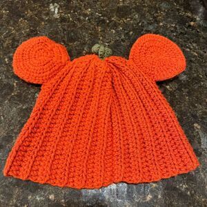 Crochet Pumpkin Disney Mickey Mouse Hat Ears Beanie Handmade Halloween Fall Park